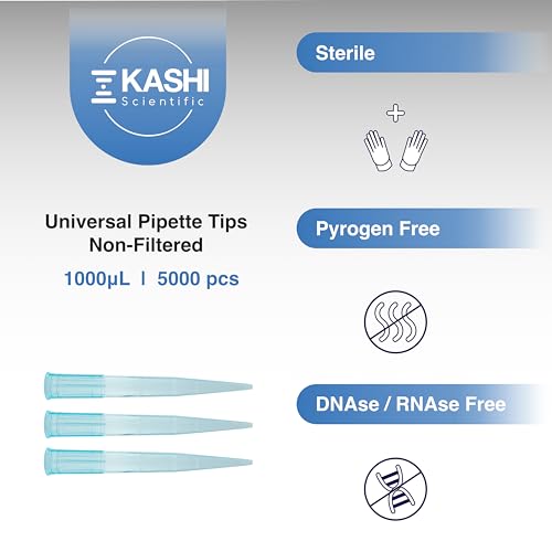 Image of Kashi Scientific 1000uL Universal Non-Filter Pipette Tips, 1mL Sterile Low Binding Blue Pipet Tips with Graduation, DNase /RNase Free [1000uL, 5,000pcs]