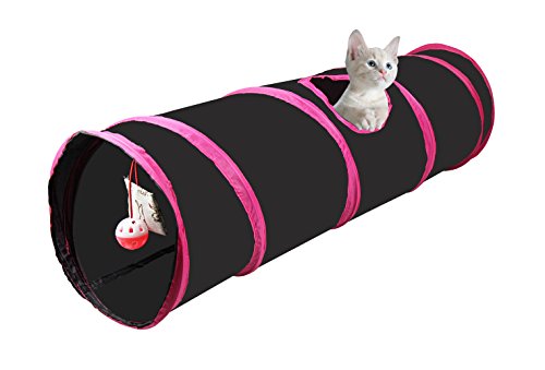 Cosy Life Túnel para Gatos con con Juegos Integrados 86 x 25 cm - Negro/Rosa