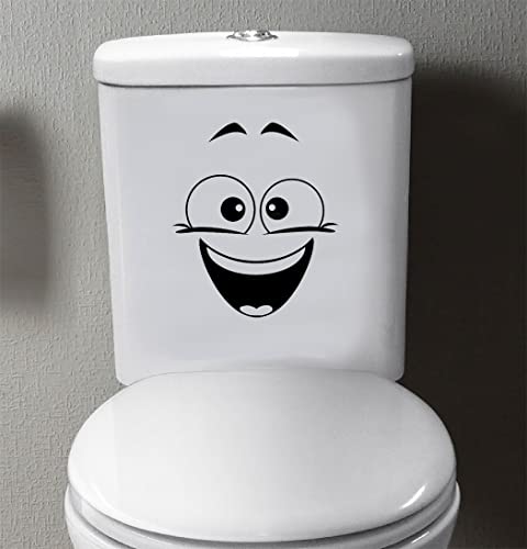 Toilet Smiley Funny Laughing Happy Face Emoji Decal Sticker For Bathroom Decor | Black | 8" | Ag-679 #TOP2
