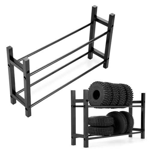 QUPA AM STORE RC Car Tire Rack Wheel Rack 1.0 Tire Shelf Holder for 1/18 Scale TRX4M 1/24 Scale SCX24 RC Crawler Car(Black)