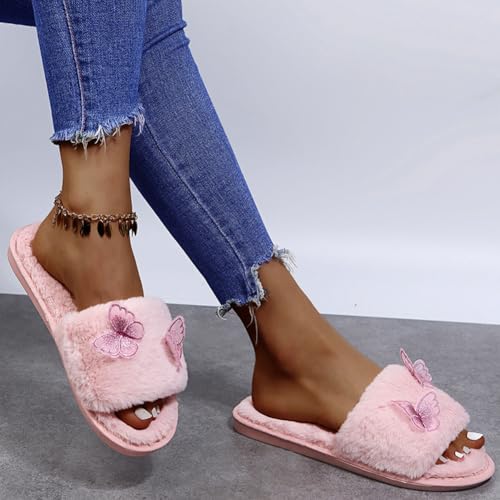 Butterfly Plush Slippers for Women Fluffy Slippers Slip-On Plush Shoes for Home Wear Open Toe Winter Funny Adult3