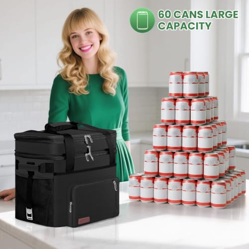 Image of MIYCOO Cooler Bag with Expandable Double Deck, 60 Can Leakproof Cooler | Insulated Portable Soft Lunch Cooler, Extra Large Ice Chest Cooler for Beach, Picnic, Camping, Shopping