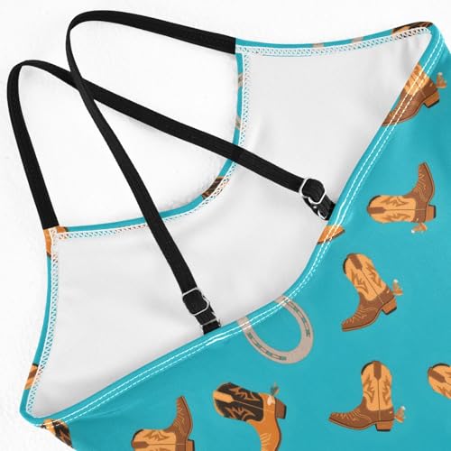 senya Girls Swimsuits One-Piece Swimwear Tie Bathing Suit Beach Summer Round Neck 5-6T Horseshoe Boots Pattern4