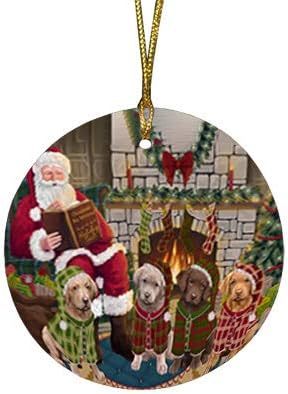 Santa Sled Dogs Chesapeake Bay Retriever Christmas Round Flat Ornament - Pet Decorative Hanging Ornaments for Christmas X-mas Tree Decorations - 2.75" Round Flat Ceramic Christmas Ornament POR1574