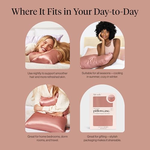 Image of Kitsch Satin Pillowcase with Zipper for Hair & Skin - Softer Than Silk Pillow Cases, Smooth Cooling Satin Pillow Case, Wrinkle-Free, Machine Washable, Pillow Cases Standard Size 19x26 - Terracotta