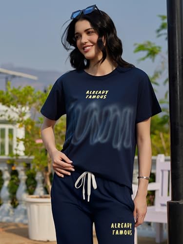 Image of ZEYO Night Suit for Women's Typography Printed Night Dress of Top and Pyjama