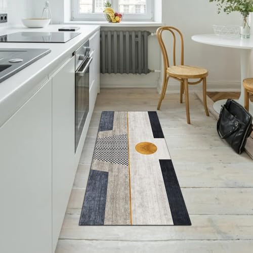 Alfombra de pasillo gris de 90x100 cm lavable y transitable por metros 5