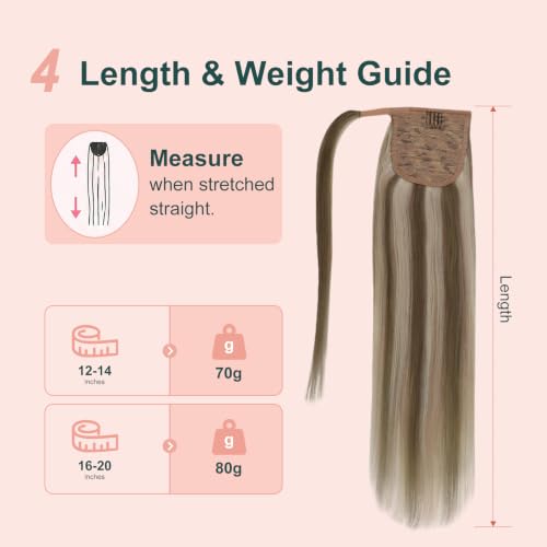 Image of Easyouth Ponytail Extensions Human Hair, Light Brown Mix Blonde Highlights, 20 Inch 80G, Wrap around Ponytail, Long Straight Style, Real Hair Ponytail Extension for Wedding