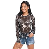 RPLIFE White Spiders Webs - Blusa de malla negra para mujer, manga larga, transparente, tallas S-XXL, White Spiders Webs Black, XXL