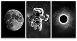SIGNFORD Canvas Print Wall Art Set Black & White Astronaut and Planet Duo Astronomy & Space Aurora...