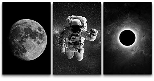 SIGNFORD 3 Panel Canvas Wall Art Astronaut Grand Eclipse Moon Kids Canvas...