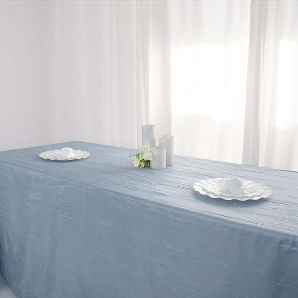 Miniatura 2 de TABLECLOTHSFACTORY - Mantel rectangular de tafetán arrugado de acordeón azul polvoriento, perfecto para ceremonias de boda, fiestas, ocasiones de