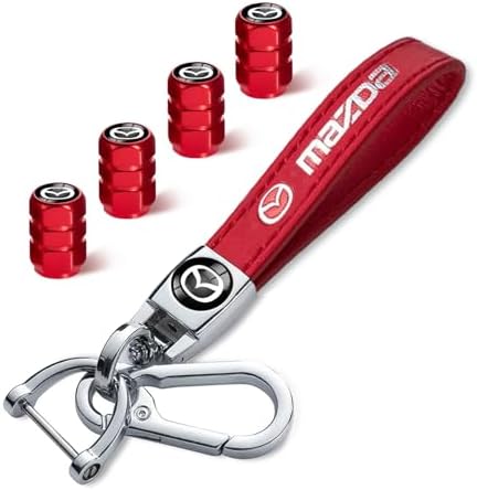 5pcs Car Key Chain whth tire Valve Stem Caps for Mazda M2 M3 M5 M6 MX5 RX7 RX8 A8 CX9 MX6 R3 CX-5 CX-7 CX-8, Car Key Fob Car Dust Caps Combo Set, Key Chain Keyring Accessories-MZD-red image 2