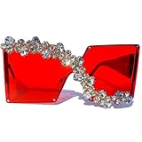 mincl/Oversized Shield Sunglasses Woman 2019 Fashion Luxury Shades UV400 Vintage Flat Top Futuristic Sunglasses (Rhinestone&red)