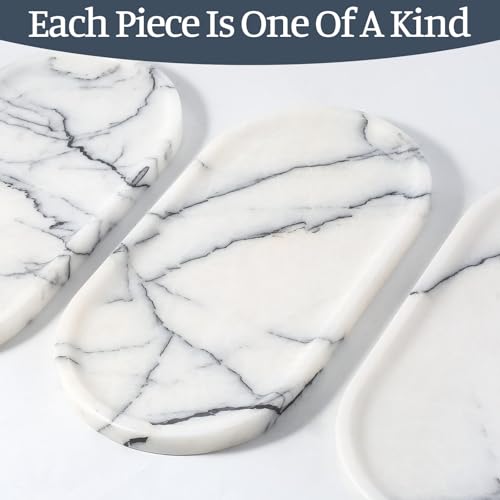 Image of Koville Natural Marble Tray, 12 inchx6 inch Decorative Tray for Countertop, Catchall for Perfume, Candles, Jewelry Dish Milas Lilac