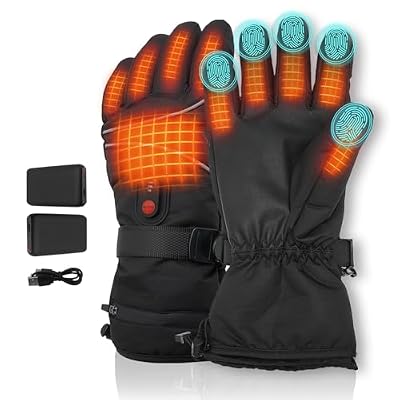 RNSSEZ Heated Gloves, Heating Gloves for Men Women Rechargeable Battery Waterproof & Windproof Thermal Touchscreen Winter Gloves for Riding Skiing Skating Hiking (L)