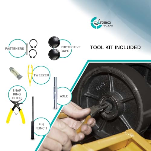 pallet jacktruck steering wheels set with axle fasteners and protective caps 4 pcs 734 x 234 with bearings id 20mm poly tread black