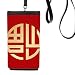 Gold Round China Fook Pattern Phone Wallet Purse Hanging Mobile Pouch Black Pocket