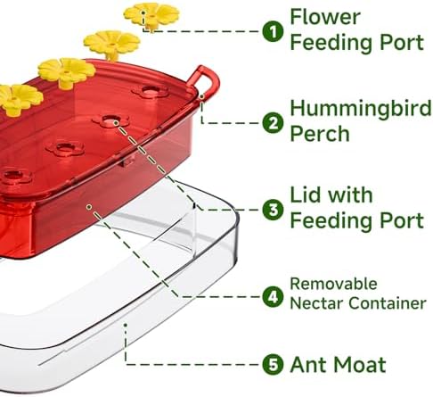 Window Hummingbird Feeder with Strong Suction Cup, Plastic Hummingbird Feeders for Outdoors, Built-in Moat,Easy to Clean and Refil (10oz) (1, Red) — view 4