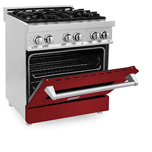 Zline 30" 4.0 Cu. Ft. Dual Fuel Range With Gas Stove And Electric Oven In Stainless Steel And Red Gloss Door (Ra-Rg-30) #TOP1