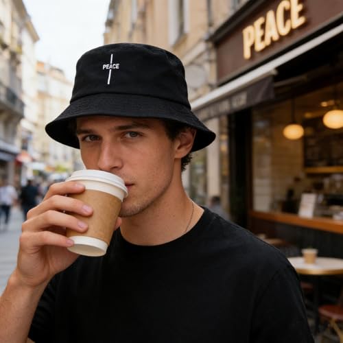 Image of Cotton Bucket Hat for Women Men Summer Travel Sun Beach Bucket Cap, Unisex Outdoor Fisherman Hat