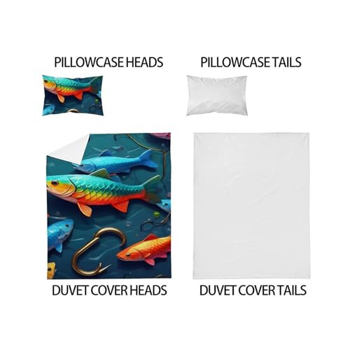 Housse de couette poisson coloré lit simple 135x200 microfibre zippée - 5