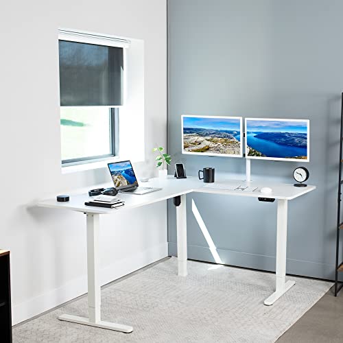 Vivo Electric Height Adjustable 63 X 55 Inch Corner Stand Up Desk, White Table Top, White Frame, L-Shaped Standing Workstation, 3Ct Series, Desk-E3Ctw #TOP7