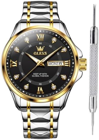 OLEVS Watch for Men Stainless Steel Business Dress Analog Quartz Men Watch Large Face Day Waterproof Luminous Classic Wrist Watch