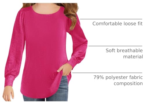 Image of Haloumoning Girls Puff Long Sleeve Shirts Fall Tops 5-14Y | Casual,Solid Color,Crewneck, Soft, Tunic Tops Blouse,Kids Long Sleeve T Shirt,,Fashion Clothes