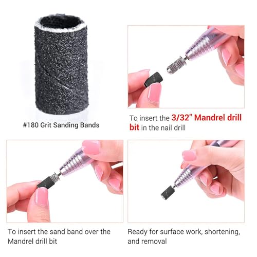 200 Stück Schleifhülsen Nagelfräser, Schleifkappen Nagelfräser Aufsätze,Körnung 80/120/180/240 Schleifhülsen für Maniküre Pediküre