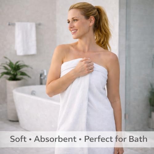 Image of Fitness Mantra Cotton Bath Towel 650 GSM | Heavyweight, Soft & Absorbent | Quick Dry | Large 30 x 60 Inch Towel for Daily Bath Use | 1 Peace| White|
