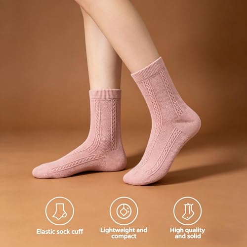 ManGeYa Women's Cable Knit Cotton Crew Socks 5 Pack - image 6