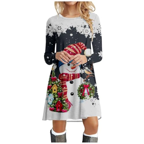 Robe de Noël pour femme tendance robe cocktail manches longues col rond vêtement de fête chic