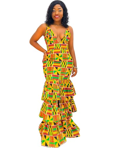 Image of SHENBOLEN Women African Ankara Batik Print Traditional Clothing Casual Party Dress