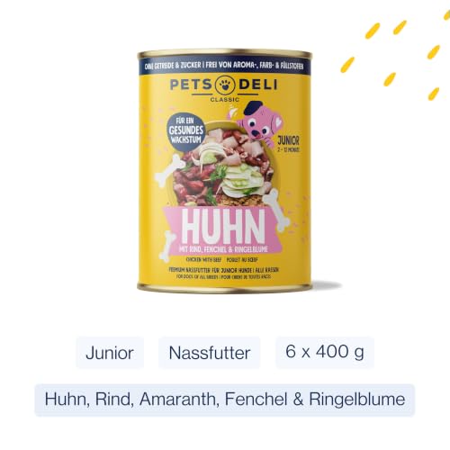 Pets Deli Junior Nassfutter für Hunde mit Huhn, 6x400g