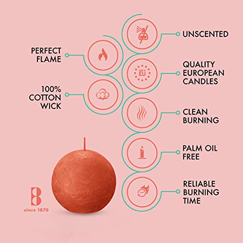 Bolsius 3 Pack Orange Rustic Ball Pillar Candles - 3 Inch - Premium European Quality - Natural Eco-Friendly Plant-Based Wax - Unscented Dripless Smokeless 25 Hour Party Décor And Wedding Candles #TOP2