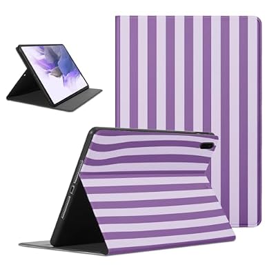 Mrtponk Aesthetic Striped Tablet Case for Samsung Galaxy Tab S8 11 Inch, Elegant Purple Geometric Vertical Line Strip Print Cases Soft TPU Trifold Stand Protective PU Flip Holder Cases for Girl Boy