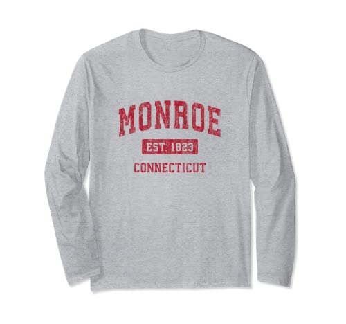 Monroe Connecticut CT Vintage Sports Design Rouge Manche Longue
