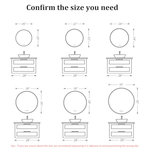 Round LED Bathroom Mirror, 24 Inch, HD Shatterproof Tempered Glass - image 2