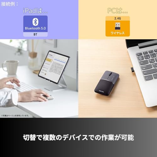 サンワサプライ(Sanwa Supply) 静音ワイヤレスブルーLEDコンボマウス 薄型 SLIMO・ブラック（充電式） MA-WBBS310BK の商品画像 8
