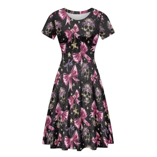 Image of HUGS IDEA Womens Puffy Swing Midi Dress Round Neck Short Sleeve Party A-Line Dresses