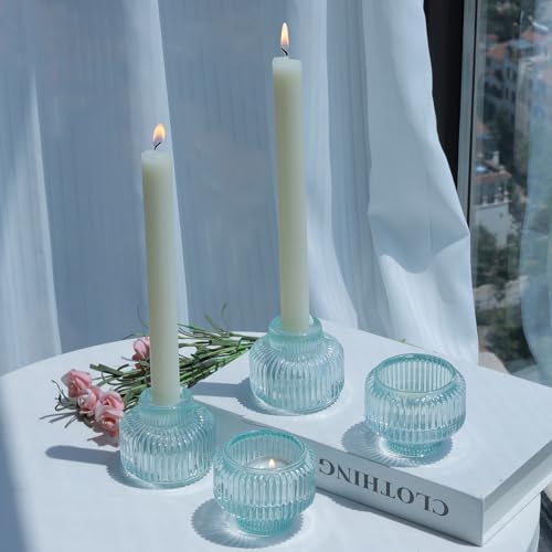 Woho Light Blue Candlesick Holders Set of 4 for Taper view 3