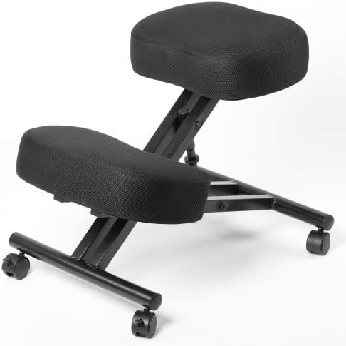 Sleekform Kneeling Posture Chair | Ergonomic Office Desk Knee Stool Relieving Back & Neck Pain | Computer Seat, Wheels & Adjustable Height | Backless Meditation Seat | 4" Ergo Mesh Cushions