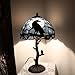 Bieye L10956 Raven Sitting on Bare Tree Branch in Full Moon Night Tiffany Style Stained Glass Table Lamp for Home Decor (Dark Blue, 12Wx20H)