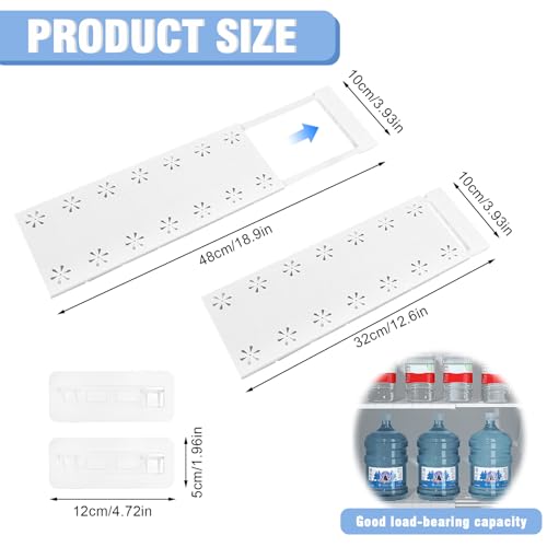 Verstellbare Einlegeböden Schrank - 10cm Weit, Verstellbare Länge 32-48cm - Erweiterbares Einlegeböden Kleiderschrank, Nagelfrei Teleskop Regaltrenner für Kleiderschrank, Schrank, Küche, Badezimmer