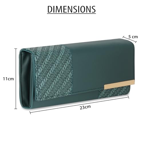 Image of Wallet for Women Girls Stylish Floral Faux Leather with Phone Space Coin Compartment Mobile Storage 4 Card Slots Holder Cash Zip Pockets Hand Clutch for Daily Use Ladies Long Purse (Green)