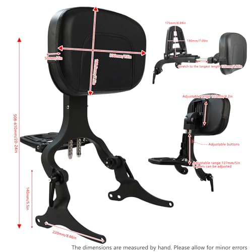 Motorcycle Multi Purpose Rider & Passenger Sissy Bar Backrest w/Luggage Carrier Rack Adjustable Rotatable Back Cushion Pad for Harley Davidson Road King Street Glide Electra Glide 1997-2008 Black - Thumbnail 5