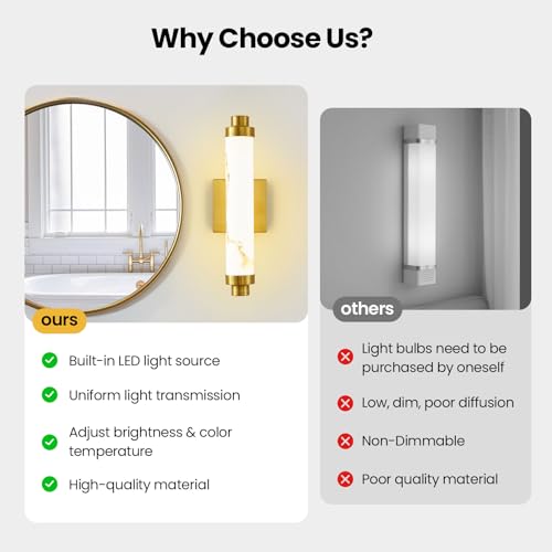 Linour 15.4" Gold Wall Sconces Set of 2, Modern Bathroom Sconces with Resin Shade, 5CCT Dimmable LED Wall Lights 14W for Bedroom, Living Room, Hallway by Linour - Used condition - Image 3
