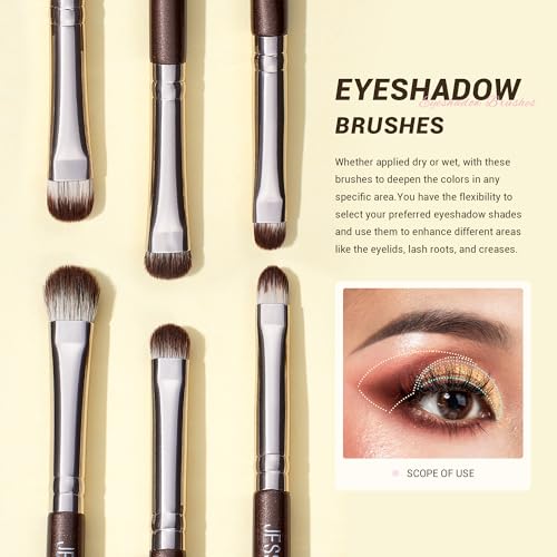 Jessup Brochas de Maquillaje Ojos Profesional 15pzs Marrón Pincele Maquillaje para Sombra,Delineador,Mezclar Ojo Sintéticas Primera Calidad, T499 - imagen 4