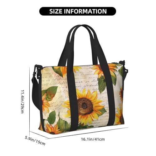 Travel Duffle Bag Flower Sunflower Newspaper Weekender Overnight Bags Luggage Bag for Women Men Waterproof Sports Gym Bag Hand Bag with Shoulder Strap4